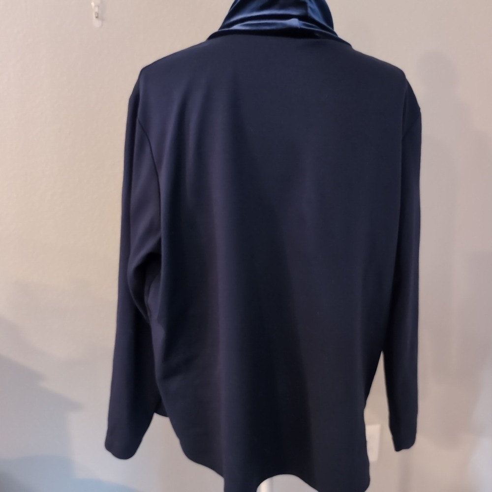 Coldwater Creek Women's‎ Petite XL Cotton Blend Shirt W/ Velvet Turtle Neck Navy - Picture 3 of 5
